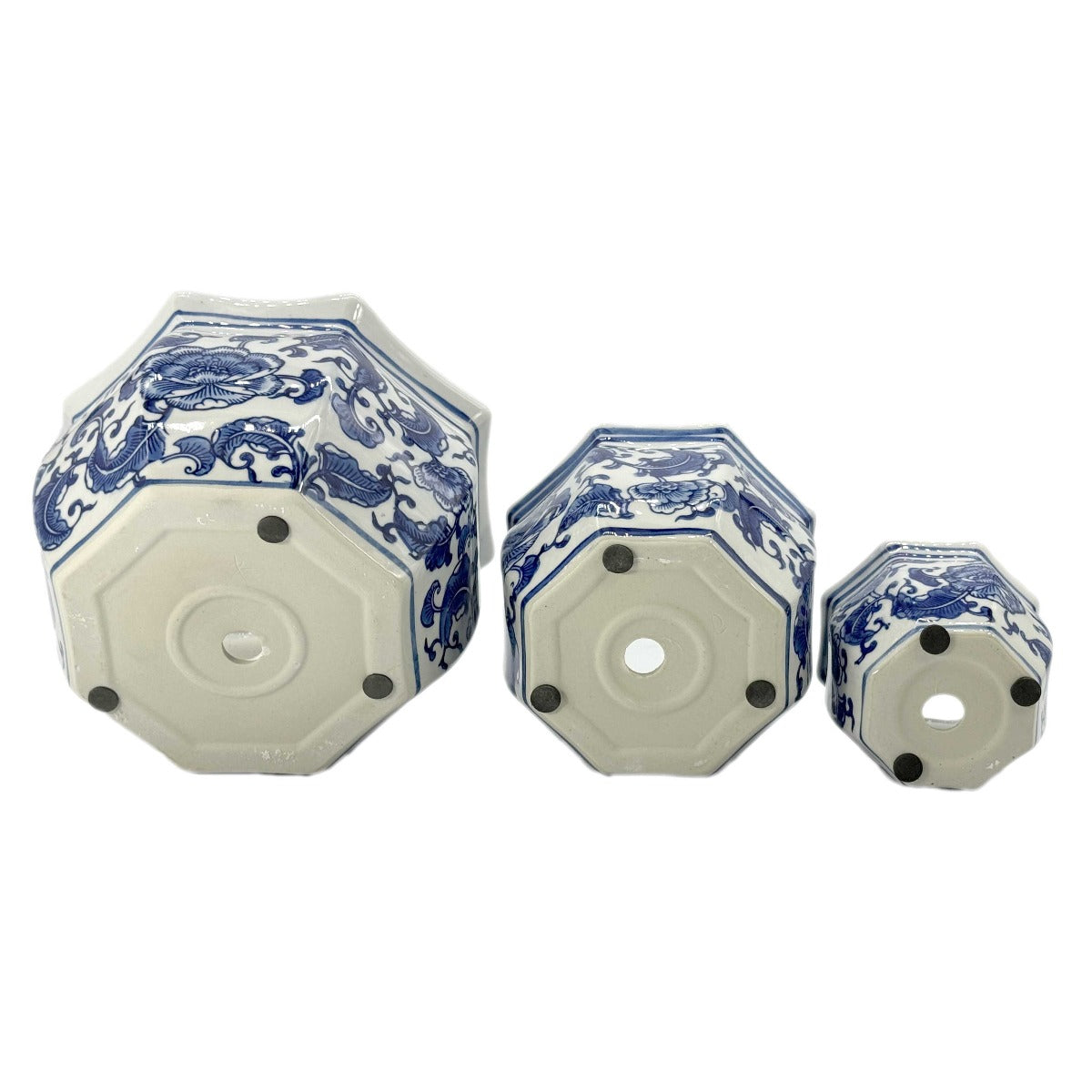 Blue & White Floral Pots (Set of 3)