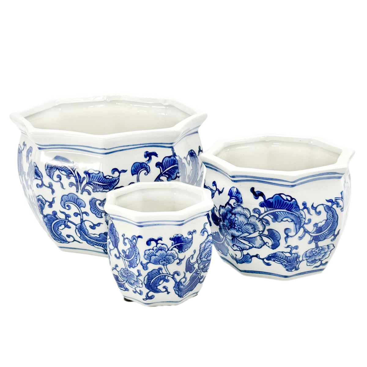 Blue & White Floral Pots (Set of 3)