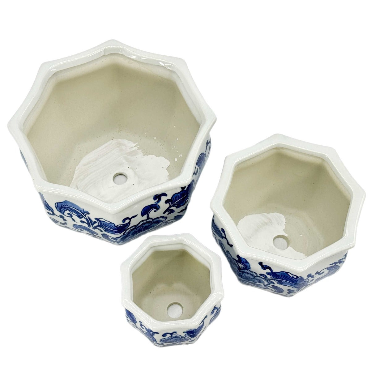 Blue & White Floral Pots (Set of 3)