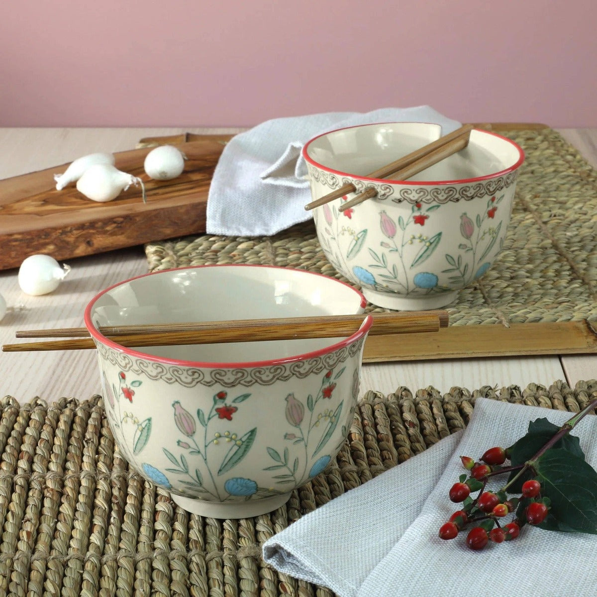 Ella Ramen Bowls Set with Chopsticks for 2