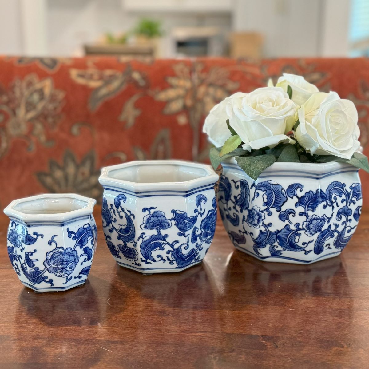 Blue & White Floral Pots (Set of 3)