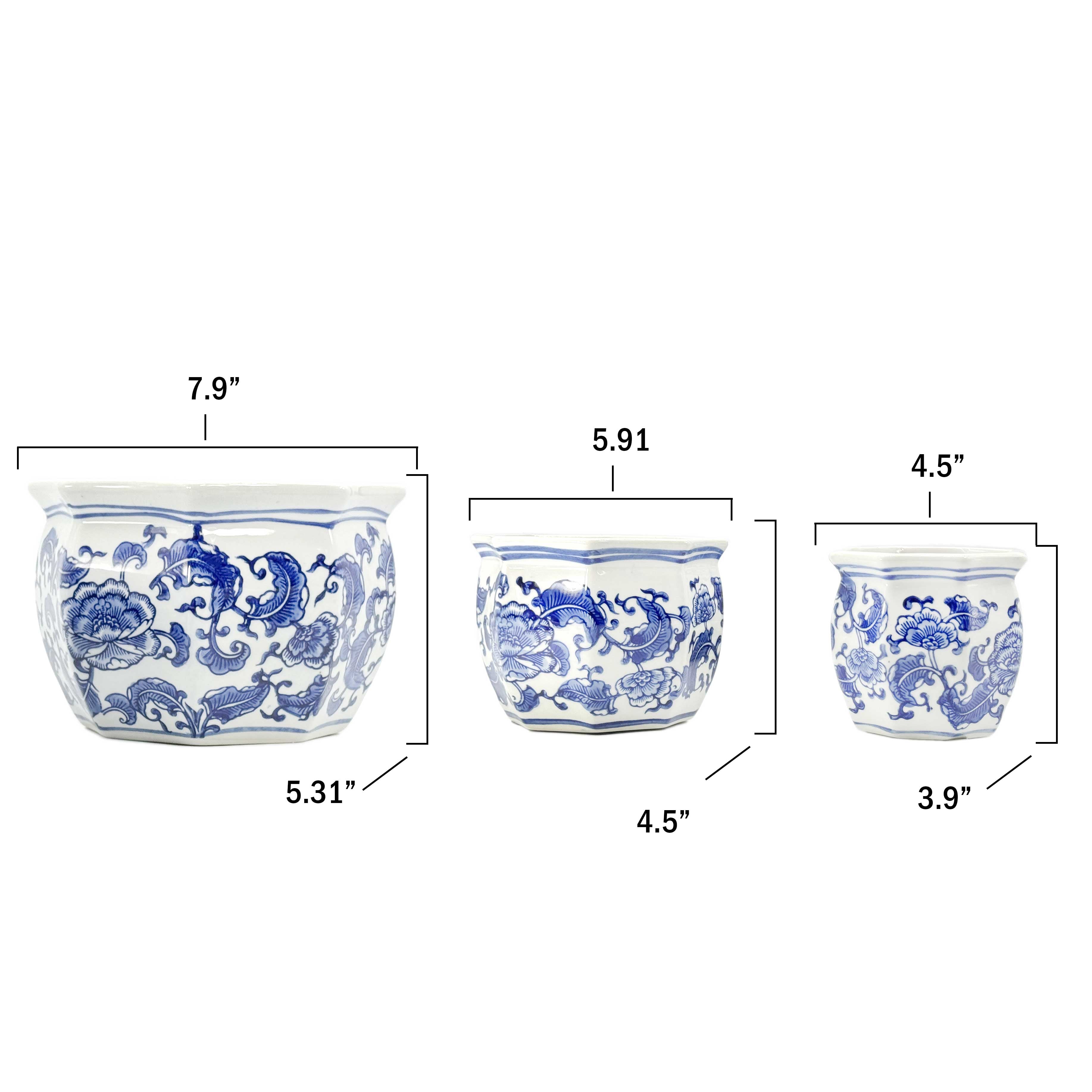 Blue & White Floral Pots (Set of 3)