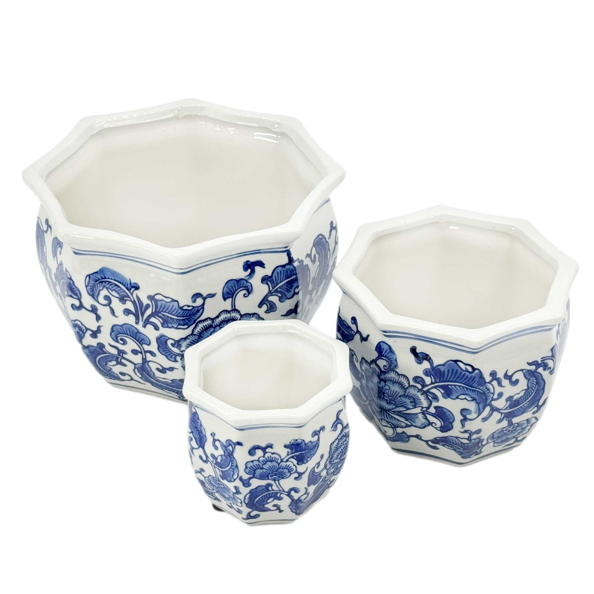 Blue & White Floral Pots (Set of 3)