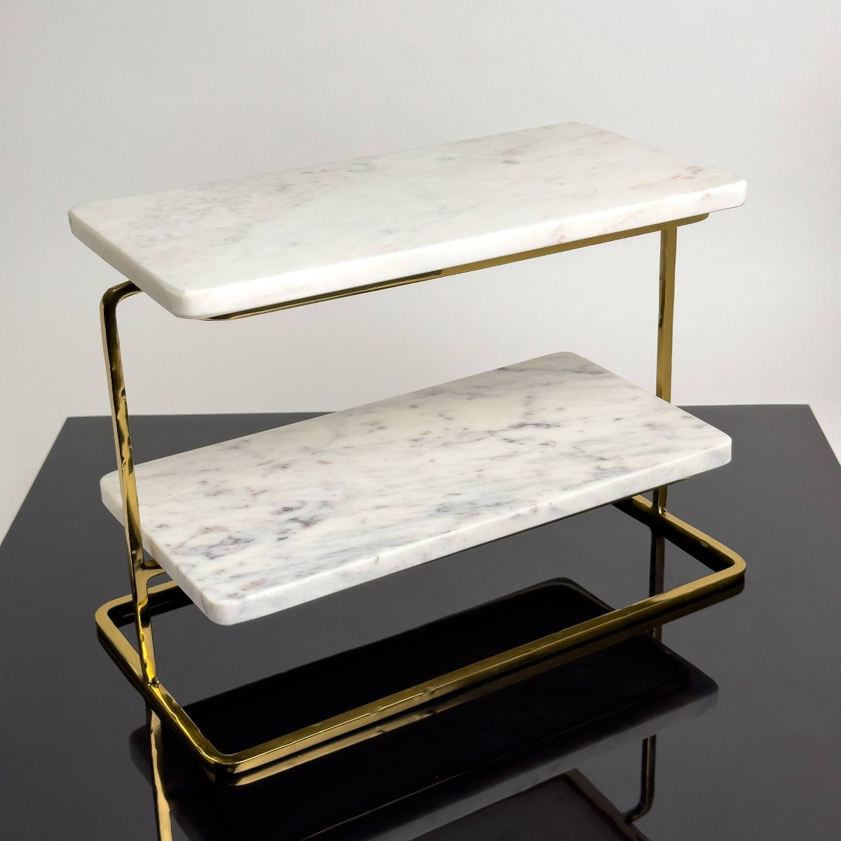 W Marble Rect. 2-Tier Stand