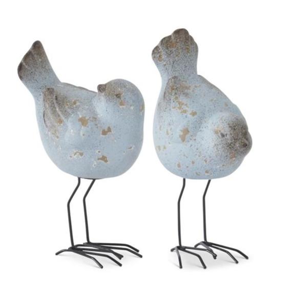 Weathered Blue Terracotta Birds w/Legs