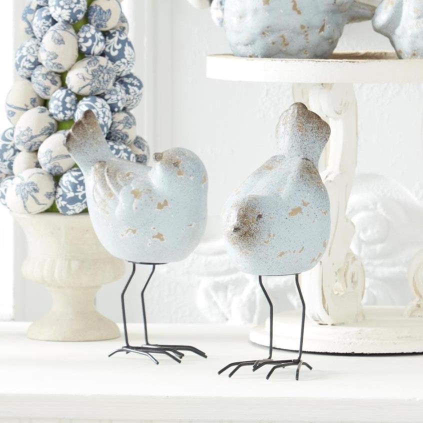 Weathered Blue Terracotta Birds w/Legs