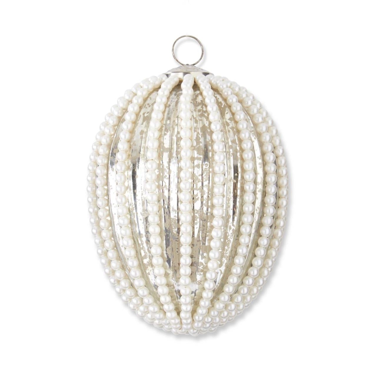 Silver Mercury Glass Ornament with White Beading