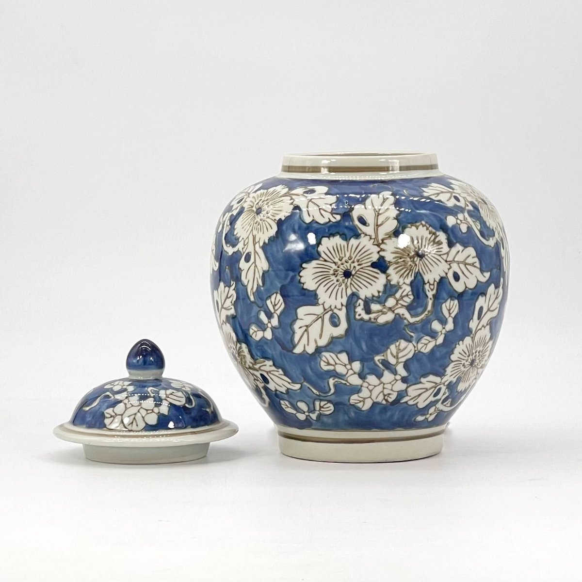 Blue & White  Chinoiserie Floral Jar