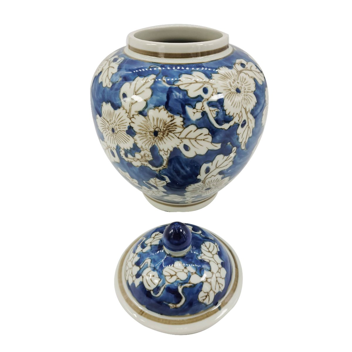 Blue & White  Chinoiserie Floral Jar