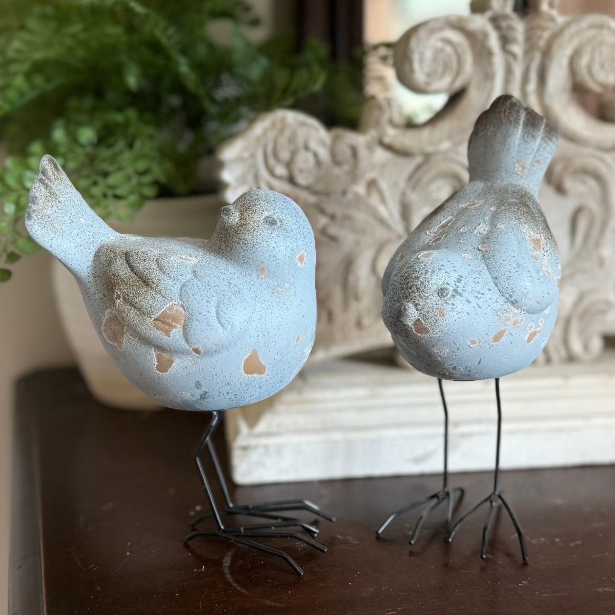 Weathered Blue Terracotta Birds w/Legs