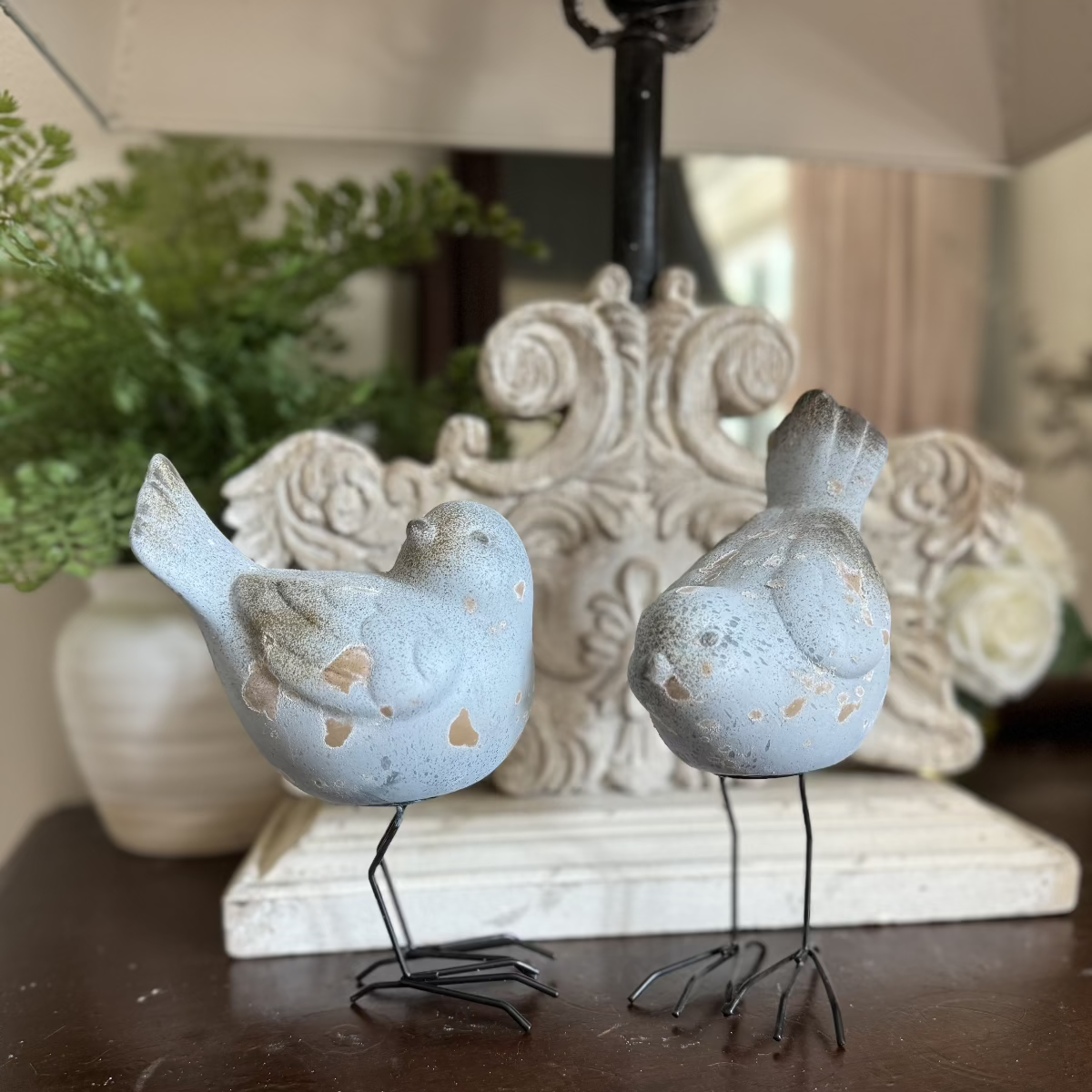 Weathered Blue Terracotta Birds w/Legs