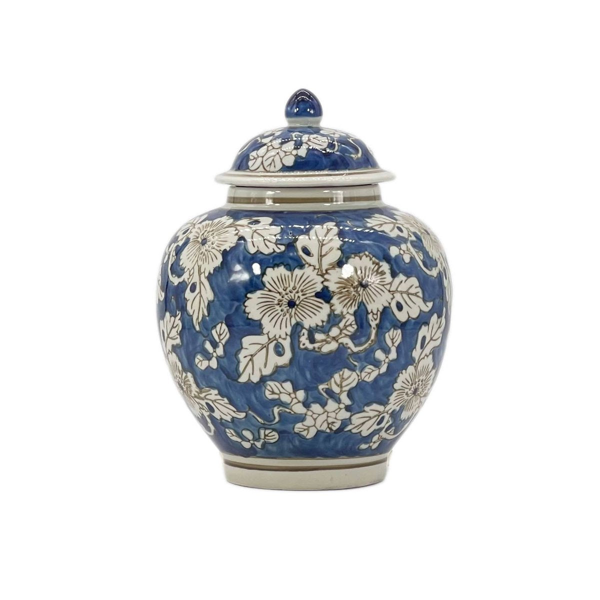 Blue & White  Chinoiserie Floral Jar