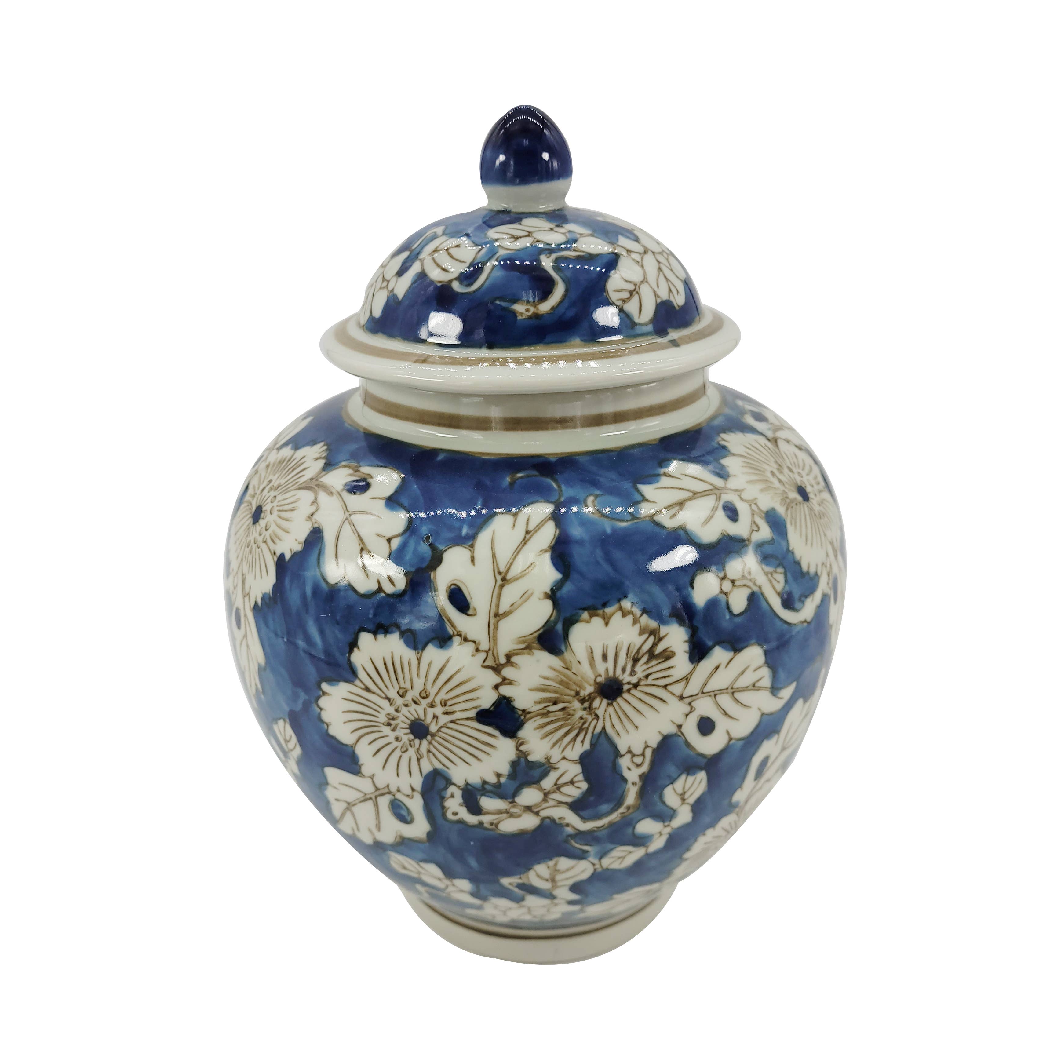 Blue & White Ceramic Chinoiserie Floral Jar